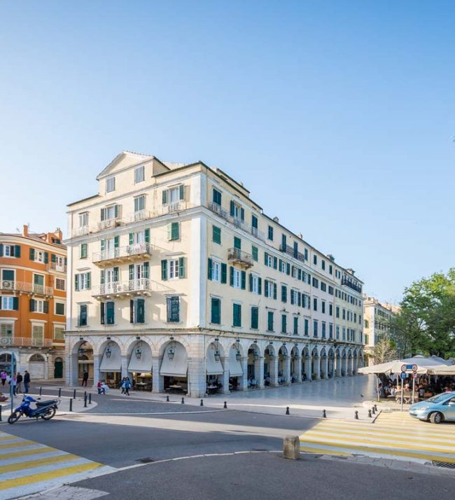 glyfa beach villas seaside front map points corfu old town pentofanaro spianada liston